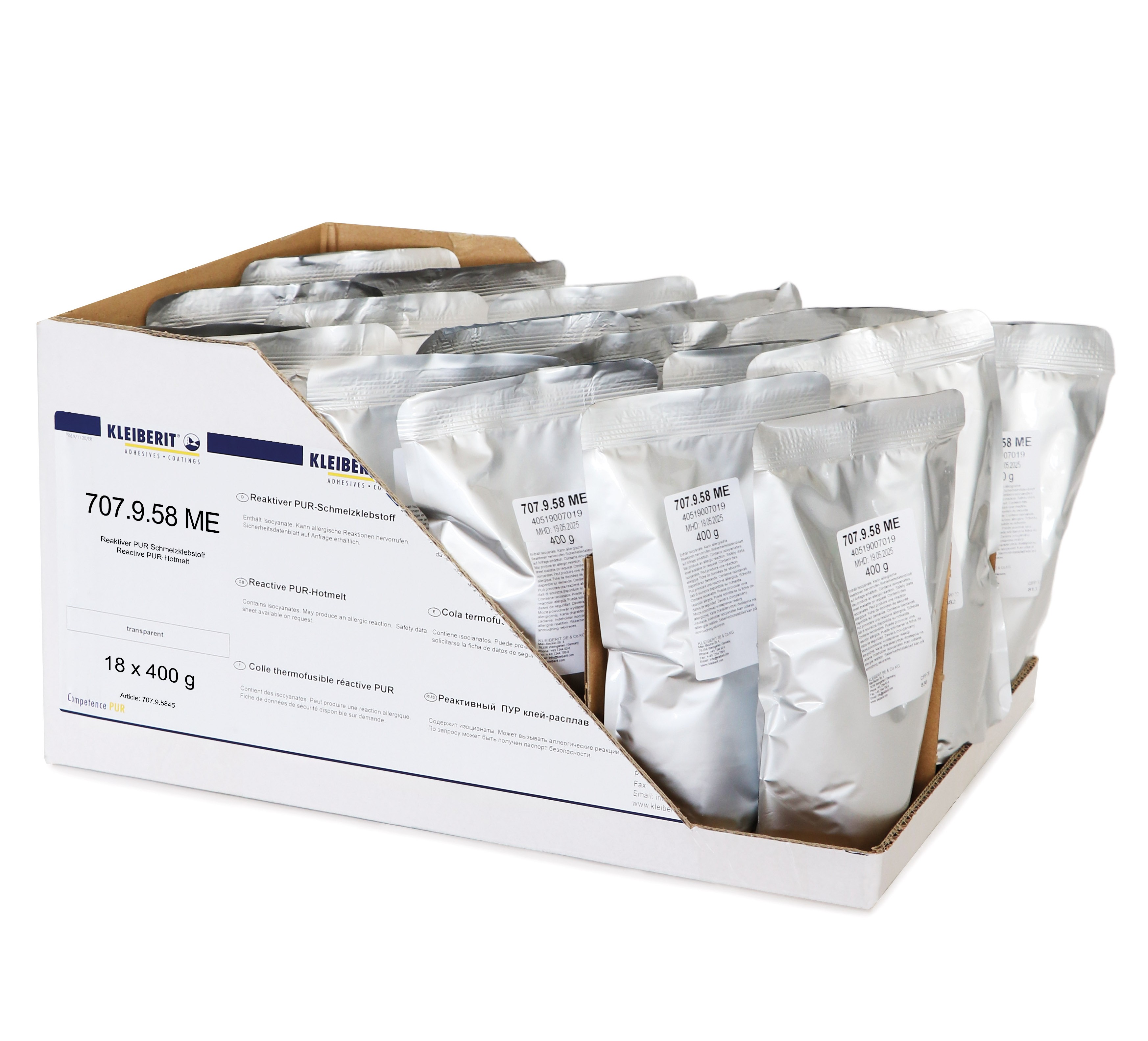 Клей Клейберит ПУР 707.9.58 ME, прозрачный, пакет 400 гр (в коробке 18 шт.). Рис. 1