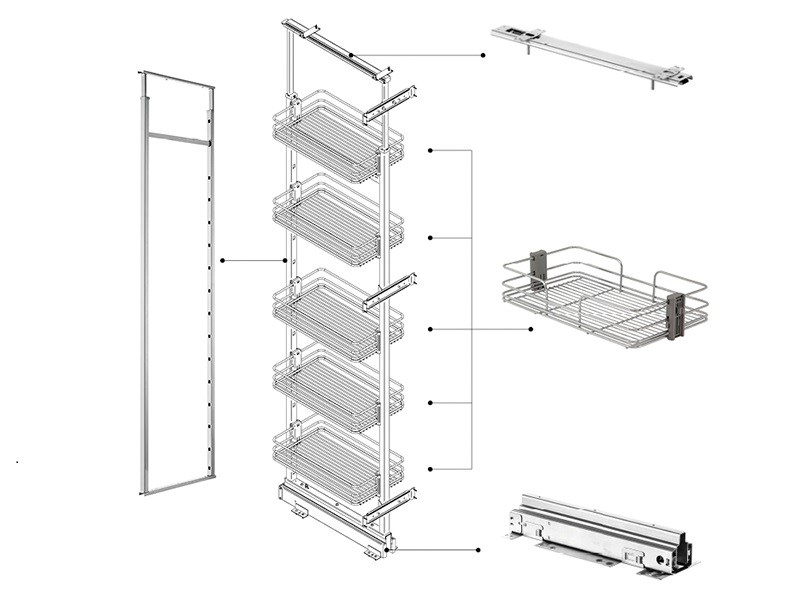 Колонна выдвижная в базу 300мм, H=1790-2120мм направляющие плавного закрывания, хром(1 рама, 3 крепл. к фас., к-т напр., 5 корзин). Рис. 3