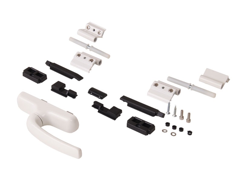 Комплект поворотный ELEMENTIS (петли, ручка, запоры), Проведал, белый. Рис. 1