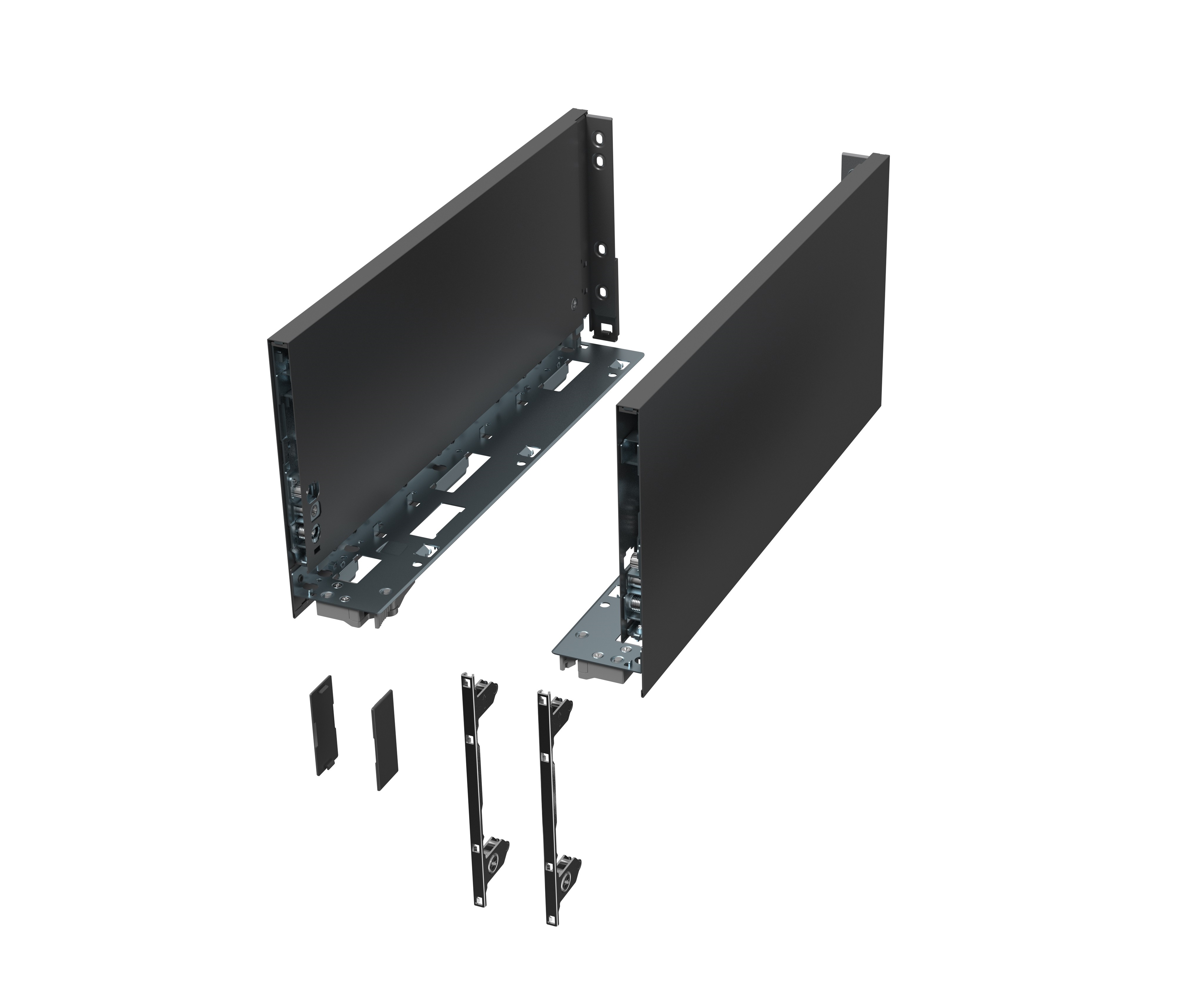 Комплект боковин ALPHALUX высота 180,5мм (high), длина 350 мм (L/R, крепления фасада, заглушки) для ящика CRYSTAL, антрацит. Рис. 1