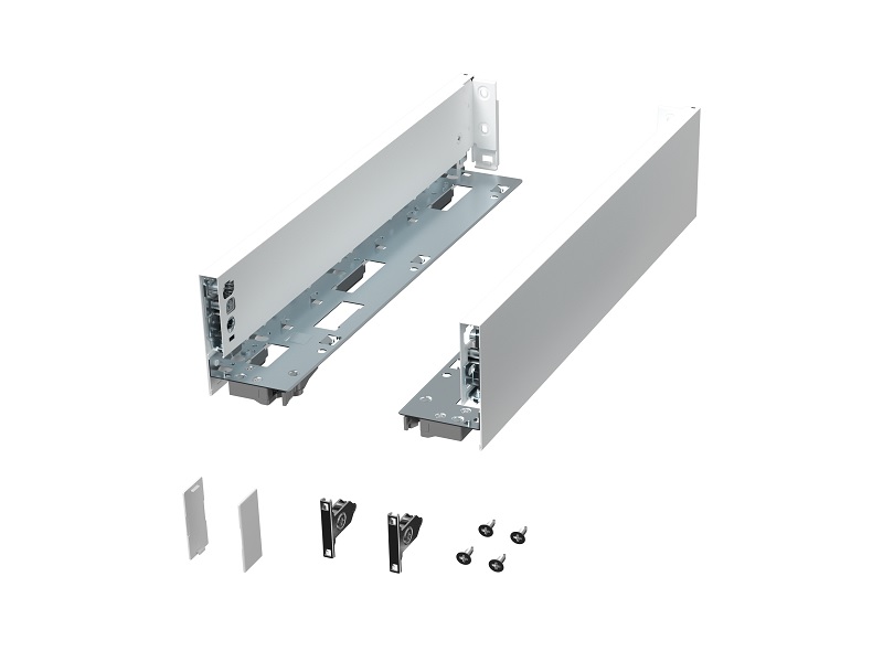 Комплект боковин ALPHALUX высота 95,5мм (low), длина 300 мм (L/R, крепления фасада, заглушки) для ящика CRYSTAL, белый. Рис. 1