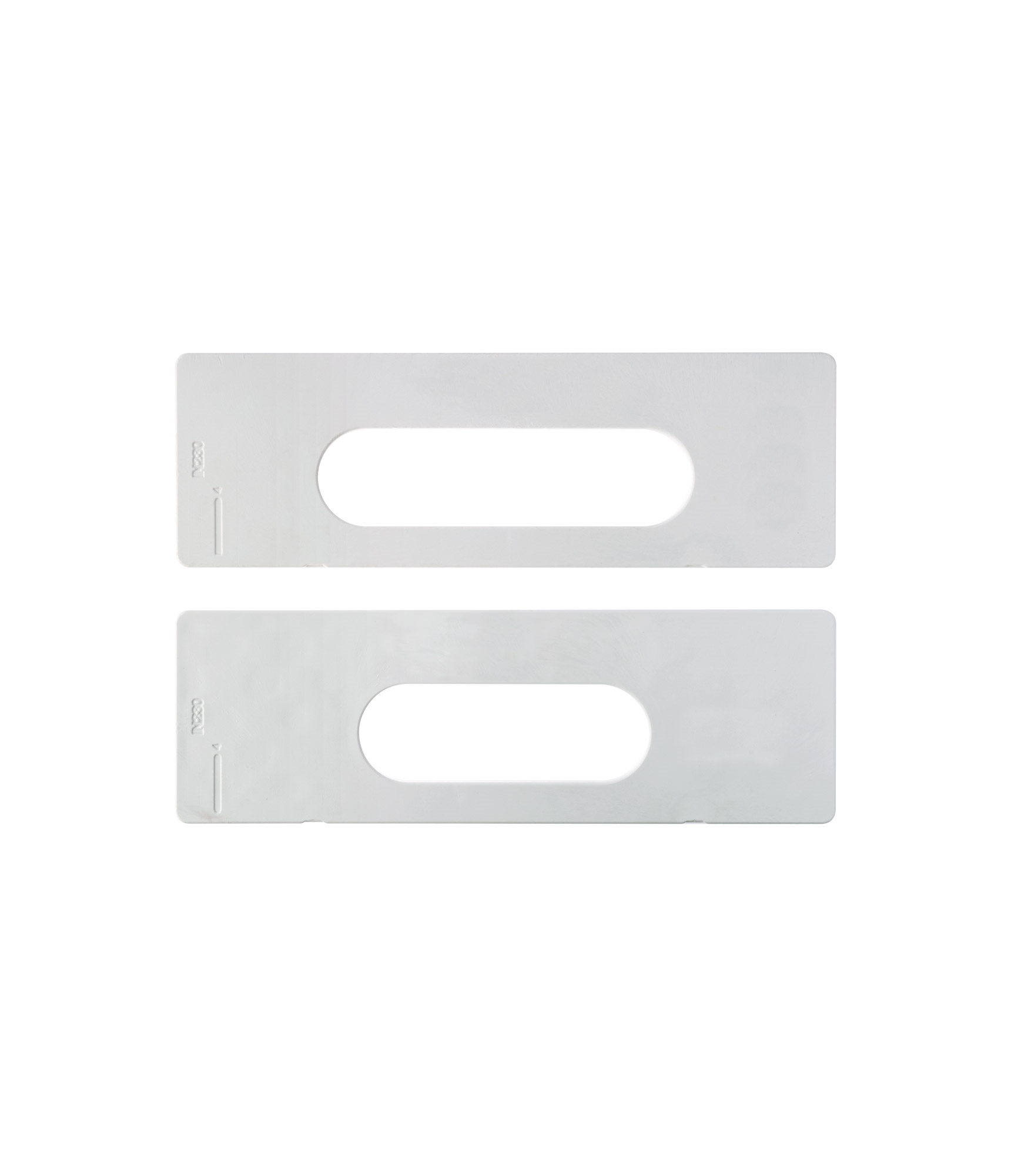 Комплект из 2-х пластиковых вставок с овальными отверстиями для пластикового шаблона для скрытых петель OTLAV 120x23 мм. Рис. 1 Комплект из 2-х пластиковых вставок с овальными отверстиями для пластикового шаблона для скрытых петель OTLAV 120x23 мм. Рис. 1