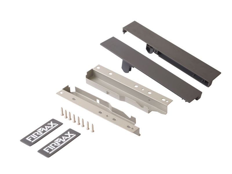 Комплект креплений Firmax высота 199 мм под 1 рейлинг (Соединители передней панели, держатели задней стенки, заглушки, винты) для внутреннего ящика Newline, серый. Рис. 1 Комплект креплений Firmax высота 199 мм под 1 рейлинг (Соединители передней панели, держатели задней стенки, заглушки, винты) для внутреннего ящика Newline, серый. Рис. 1
