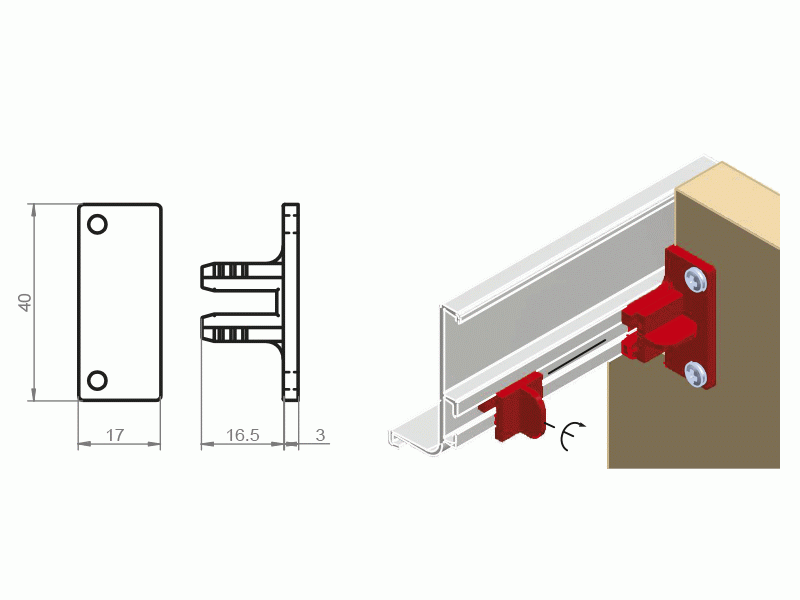 Комплект креплений горизонтальных профилей GOLA Alphalux (4 части), под саморез, пластик. Рис. 2 Комплект креплений горизонтальных профилей GOLA Alphalux (4 части), под саморез, пластик. Рис. 2