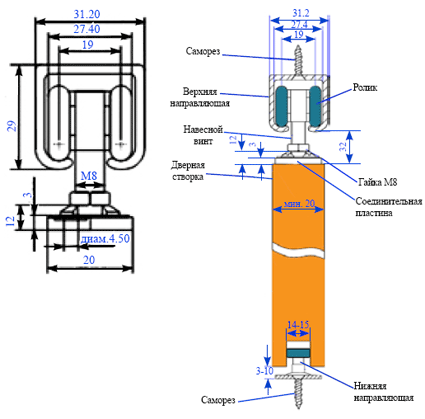 Комплект креплений ELEMENTIS, для сдвижных дверей, вес двери до 80 кг. Рис. 2 Комплект креплений ELEMENTIS, для сдвижных дверей, вес двери до 80 кг. Рис. 2