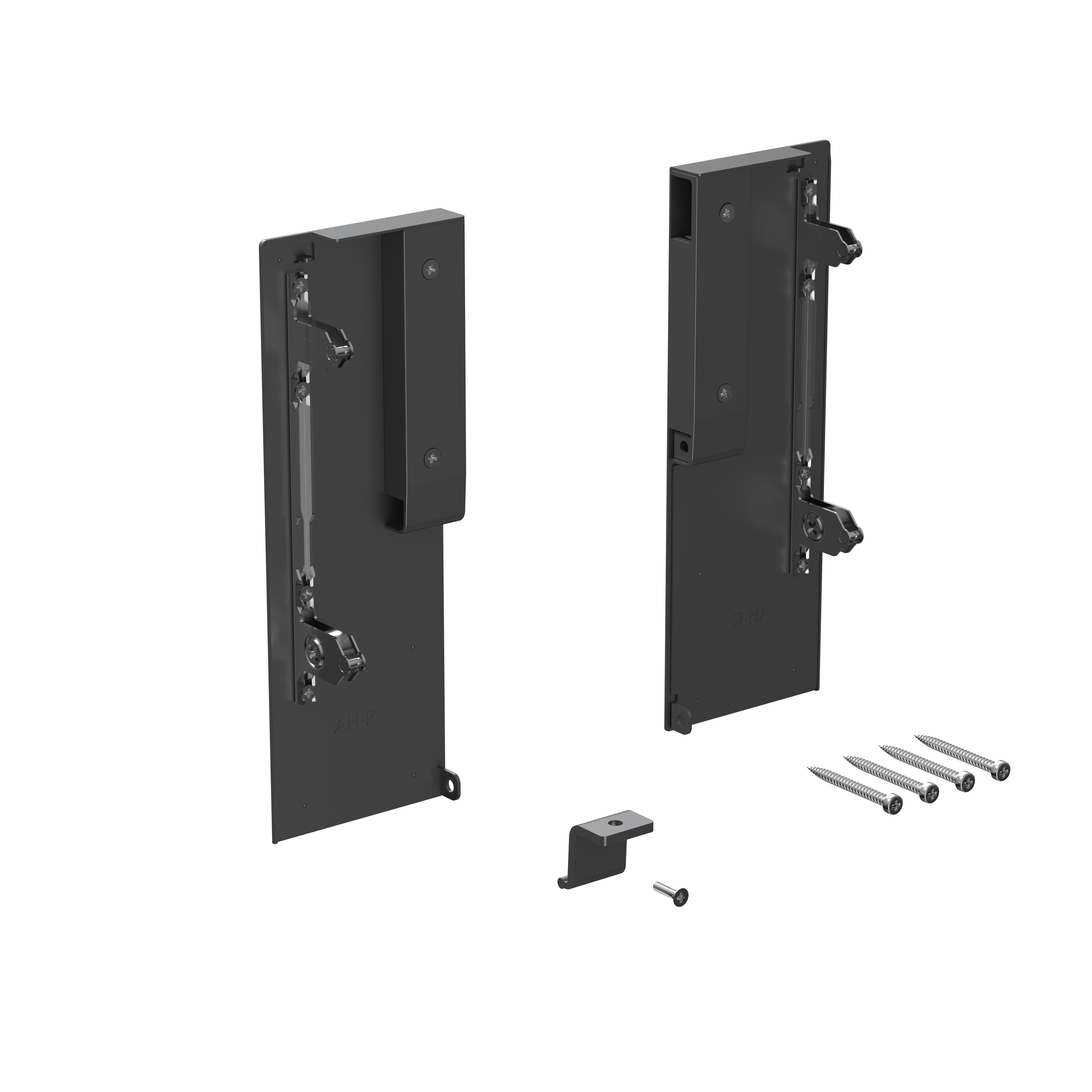 Комплект креплений передней панели ALPHALUX для внутреннего метал. ящика CRYSTAL высота H, антрацит (крепления L+R, уголок соединительный панели и дна, винты). Рис. 1 Комплект креплений передней панели ALPHALUX для внутреннего метал. ящика CRYSTAL высота H, антрацит (крепления L+R, уголок соединительный панели и дна, винты). Рис. 1