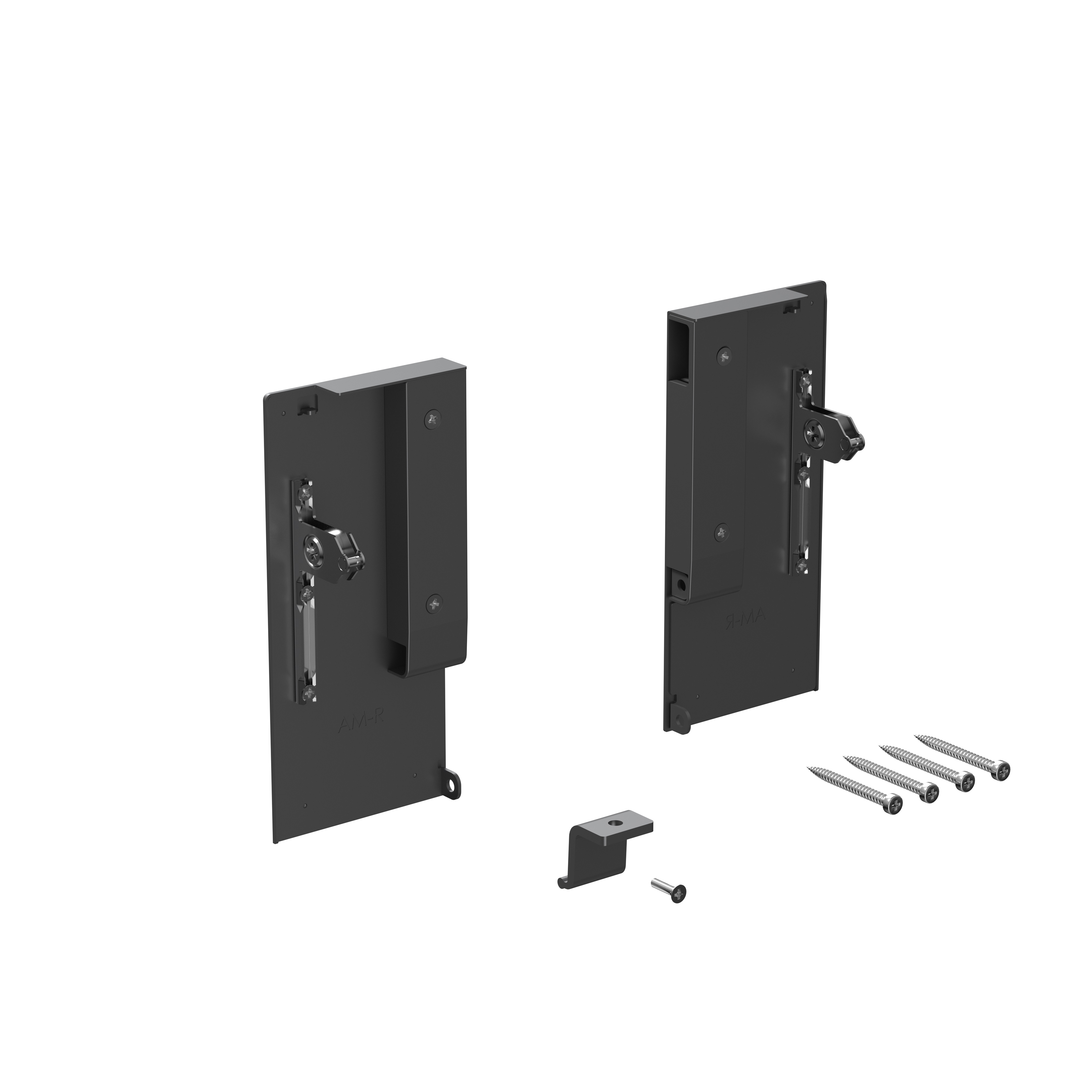 Комплект креплений передней панели ALPHALUX для внутреннего метал. ящика CRYSTAL высота M, антрацит (крепления L+R, уголок соединительный панели и дна, винты). Рис. 1 Комплект креплений передней панели ALPHALUX для внутреннего метал. ящика CRYSTAL высота M, антрацит (крепления L+R, уголок соединительный панели и дна, винты). Рис. 1