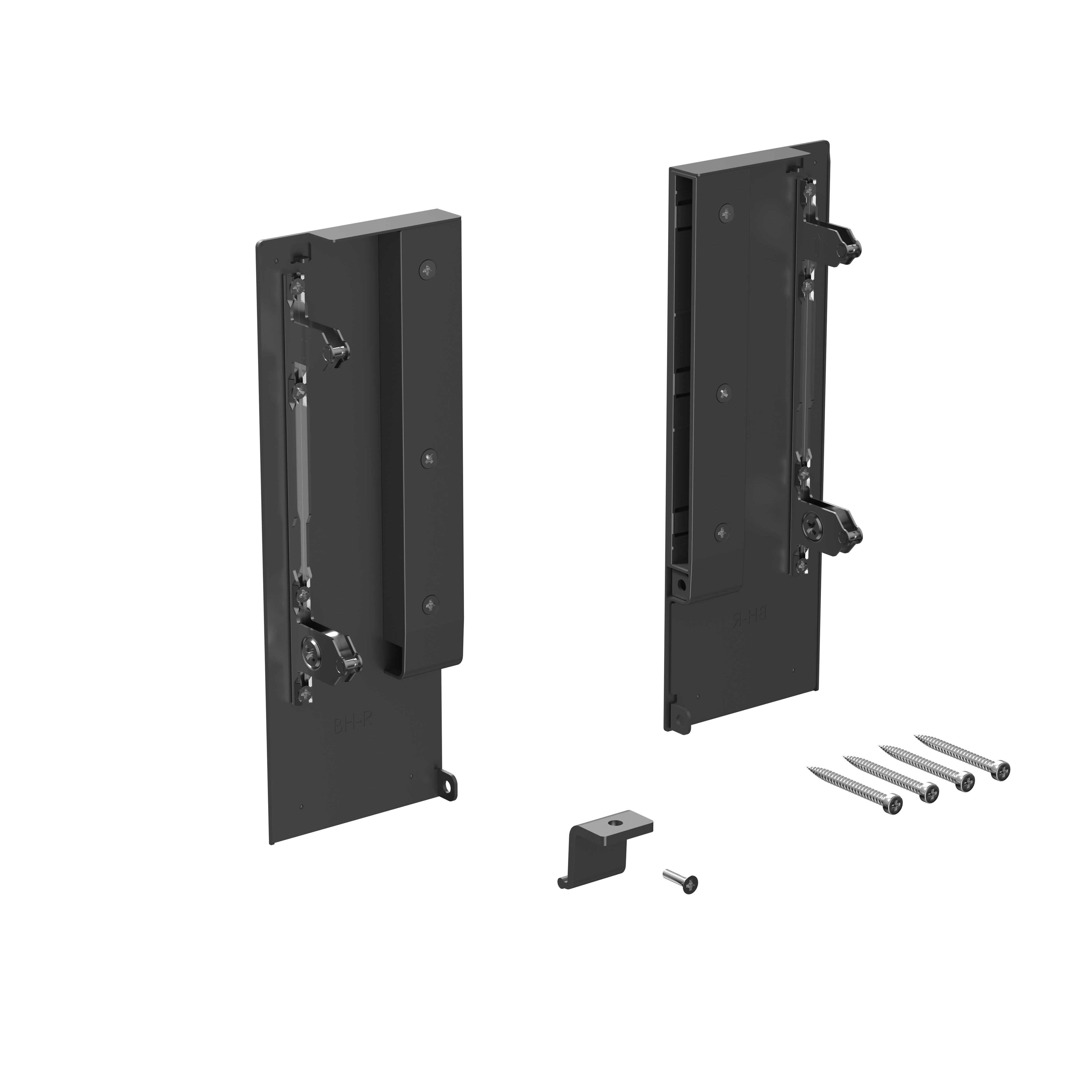 Комплект креплений передней панели ALPHALUX для внутреннего стекл. ящика CRYSTAL высота H, антрацит (крепления L+R, уголок соединительный панели и дна, винты). Рис. 1 Комплект креплений передней панели ALPHALUX для внутреннего стекл. ящика CRYSTAL высота H, антрацит (крепления L+R, уголок соединительный панели и дна, винты). Рис. 1