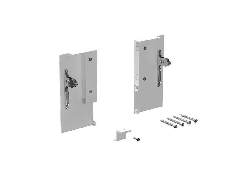 Комплект креплений передней панели ALPHALUX для внутреннего стекл. ящика CRYSTAL высота M, белый (крепления L+R, уголок соединительный панели и дна, винты). Рис. 1