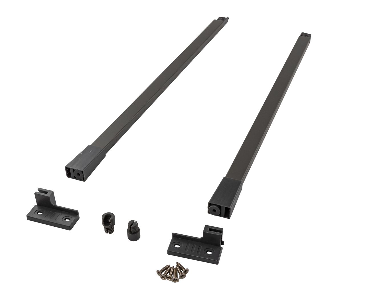 Комплект квадратных рейлингов для ящика Alphalux Crystal длиной 300 мм, (рейлинги, муфты под саморез, держатели к задней стенке + крепеж), антрацит. Рис. 1