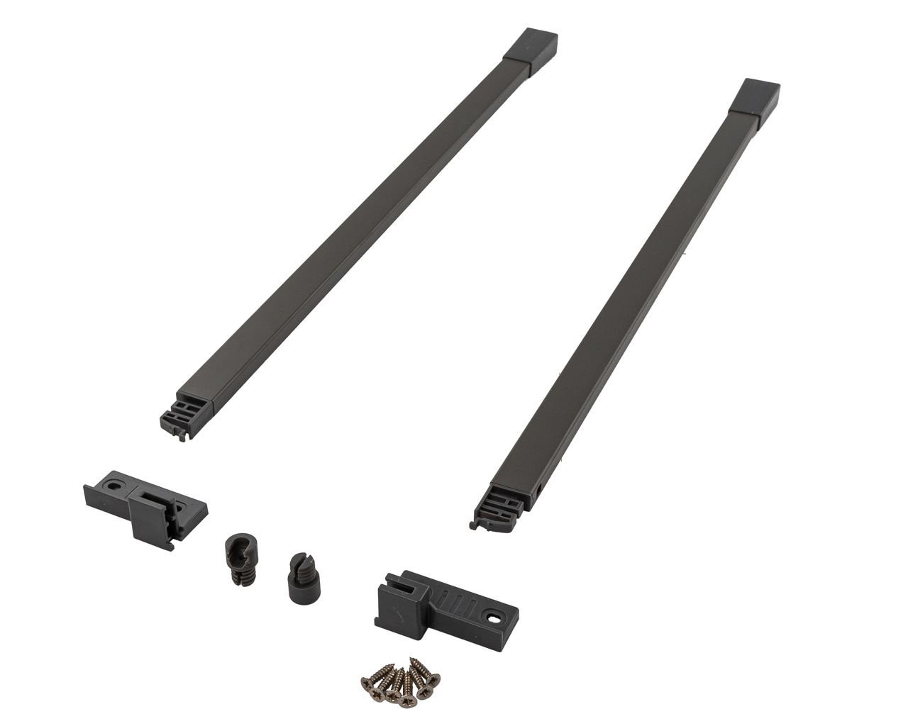 Комплект квадратных рейлингов для ящика Alphalux Crystal длиной 400 мм, (рейлинги, муфты под саморез, держатели к задней стенке + крепеж), антрацит. Рис. 2