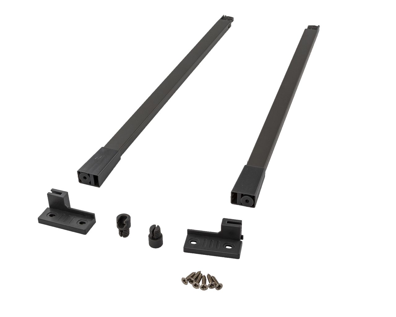 Комплект квадратных рейлингов для ящика Alphalux Crystal длиной 450 мм, (рейлинги, муфты под саморез, держатели к задней стенке + крепеж), антрацит. Рис. 1 Комплект квадратных рейлингов для ящика Alphalux Crystal длиной 450 мм, (рейлинги, муфты под саморез, держатели к задней стенке + крепеж), антрацит. Рис. 1