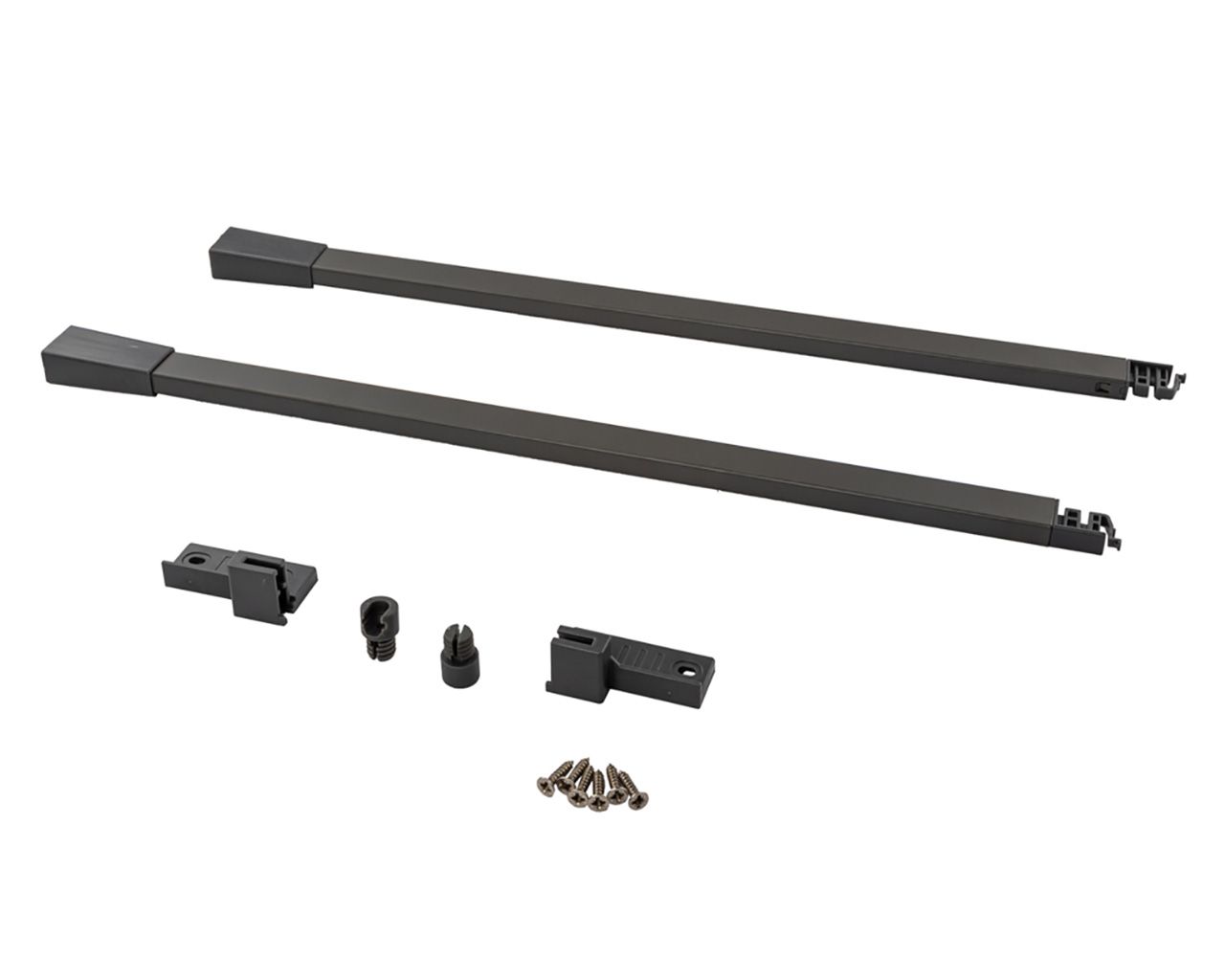 Комплект квадратных рейлингов для ящика Alphalux Crystal длиной 450 мм, (рейлинги, муфты под саморез, держатели к задней стенке + крепеж), антрацит. Рис. 3 Комплект квадратных рейлингов для ящика Alphalux Crystal длиной 450 мм, (рейлинги, муфты под саморез, держатели к задней стенке + крепеж), антрацит. Рис. 3