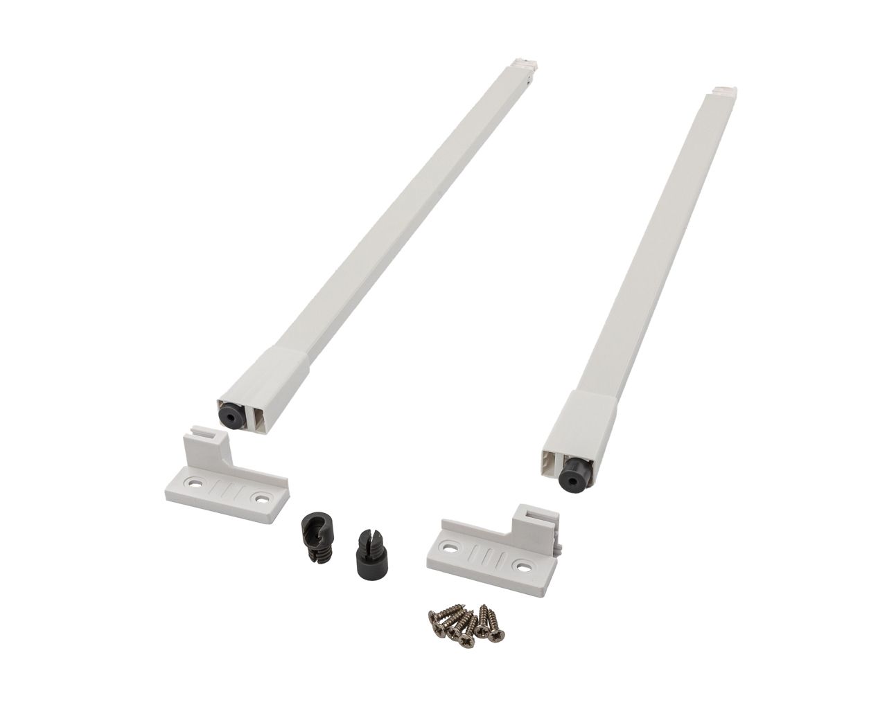 Комплект квадратных рейлингов для ящика Alphalux Crystal длиной 450 мм, (рейлинги, муфты под саморез, держатели к задней стенке + крепеж), белый. Рис. 1
