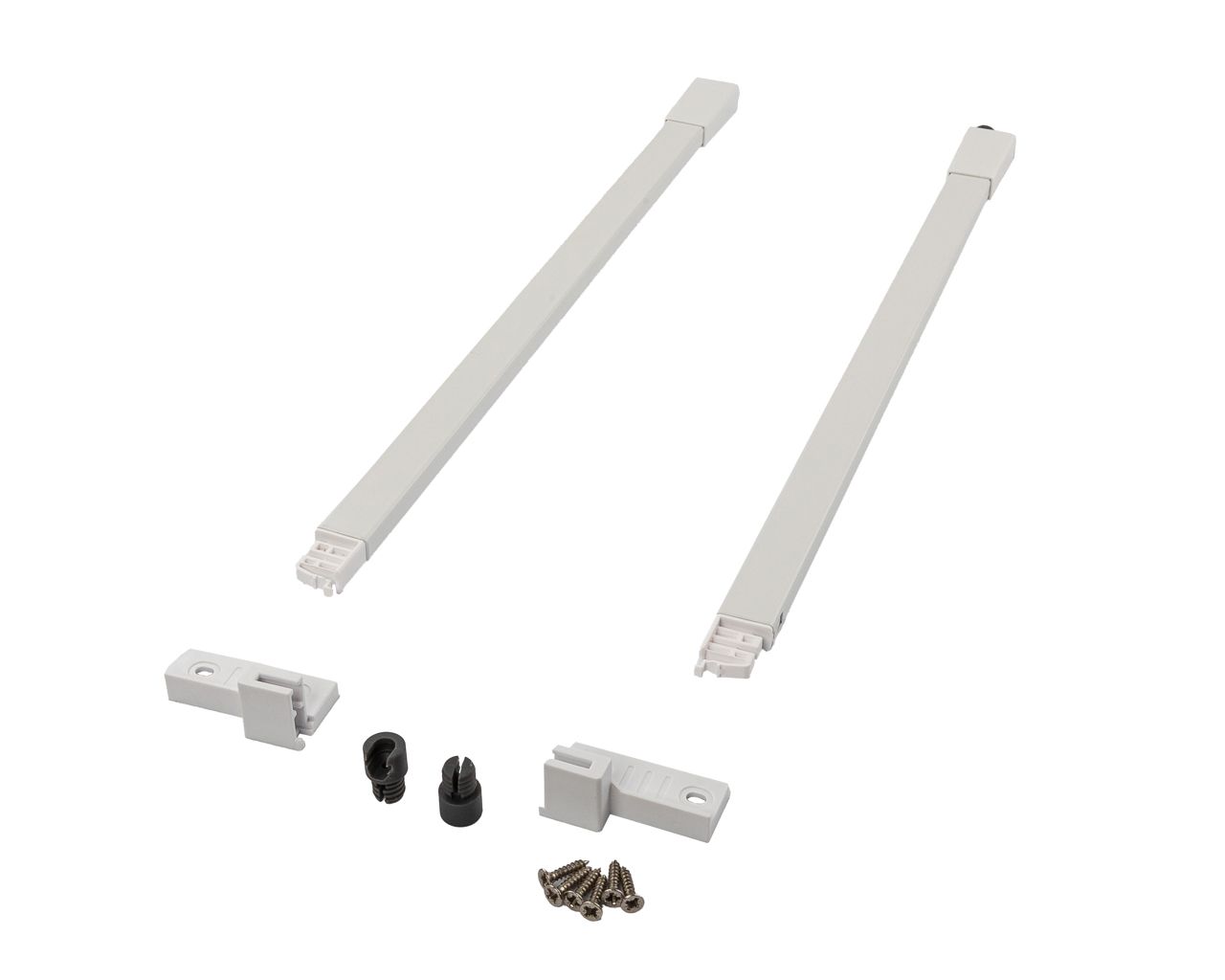 Комплект квадратных рейлингов для ящика Alphalux Crystal длиной 450 мм, (рейлинги, муфты под саморез, держатели к задней стенке + крепеж), белый. Рис. 2 Комплект квадратных рейлингов для ящика Alphalux Crystal длиной 450 мм, (рейлинги, муфты под саморез, держатели к задней стенке + крепеж), белый. Рис. 2