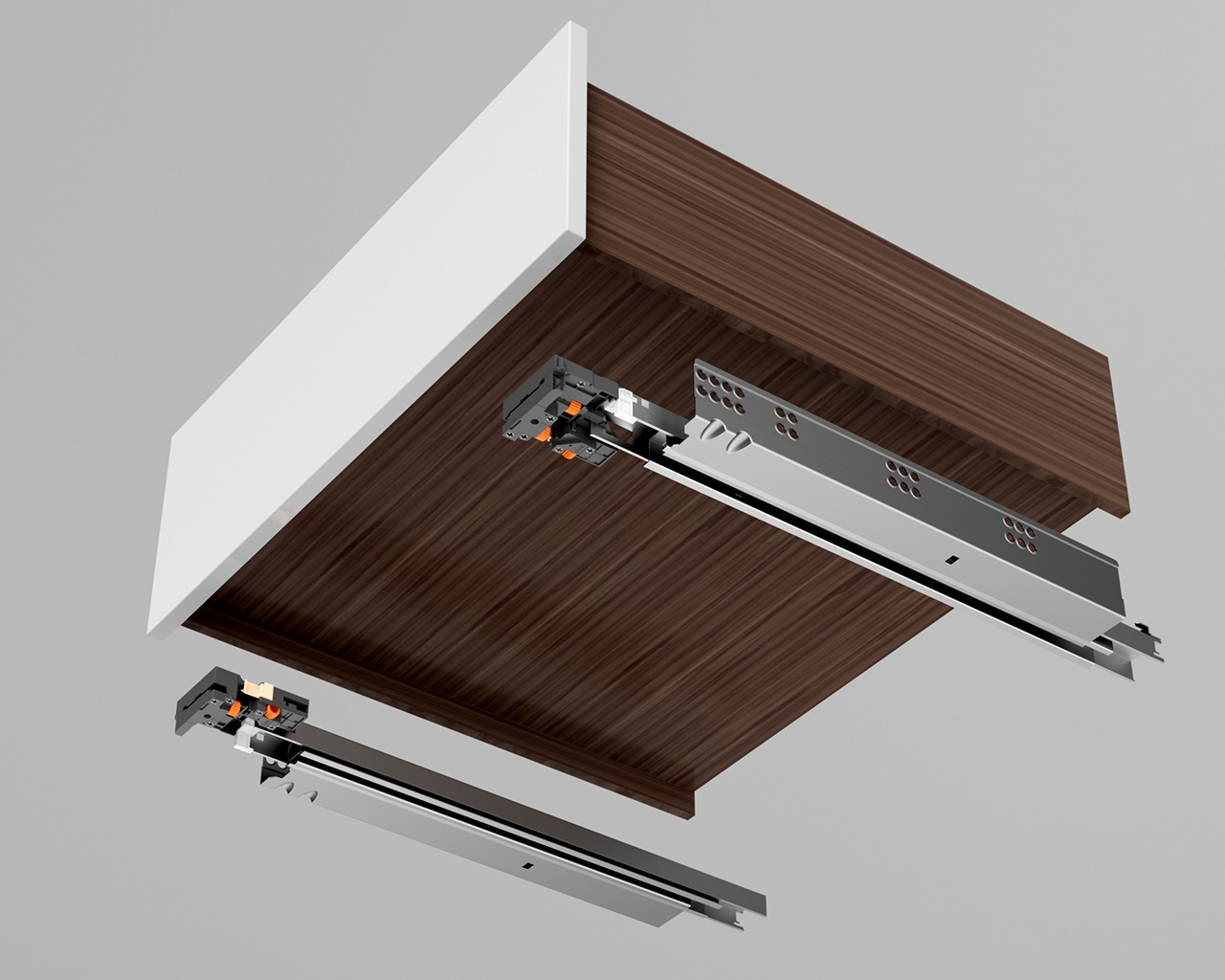 Комплект направляющих Push-to-Open скрытого монтажа DTC D-Motion, L=350мм, полного выдвижения, для ЛДСП 16 мм, с 3D регулировкой (2 направляющие + 2 фиксатора). Рис. 2 Комплект направляющих Push-to-Open скрытого монтажа DTC D-Motion, L=350мм, полного выдвижения, для ЛДСП 16 мм, с 3D регулировкой (2 направляющие + 2 фиксатора). Рис. 2