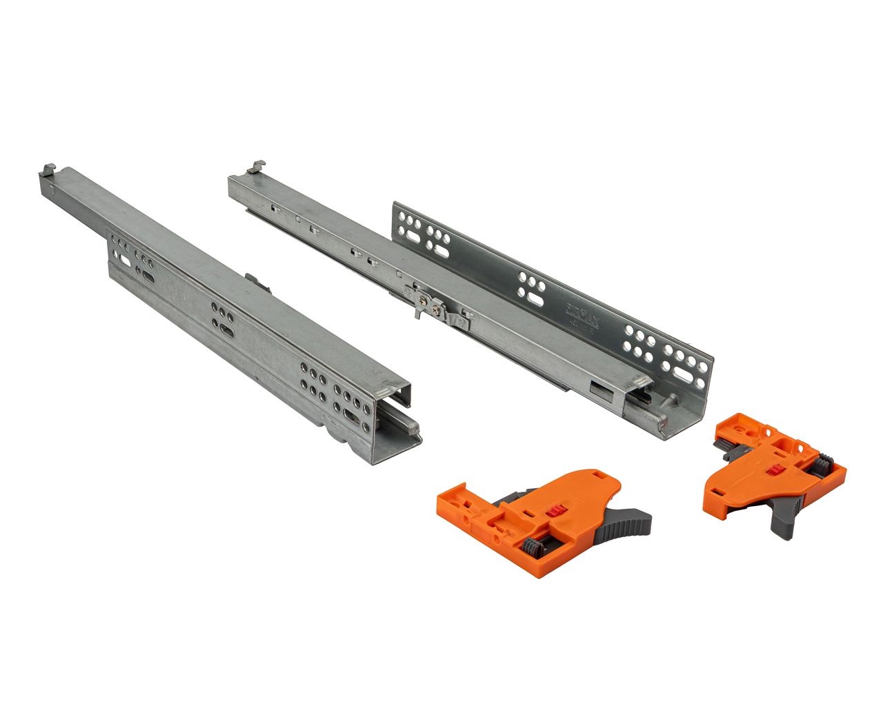 Комплект направляющих Push-to-Open скрытого монтажа Firmax 3D Control под штангу синхронизатор L=450мм, полного выдвижения, для ЛДСП 16мм, 3д регулировка (2 направляющие + 2 фиксатора). Рис. 1