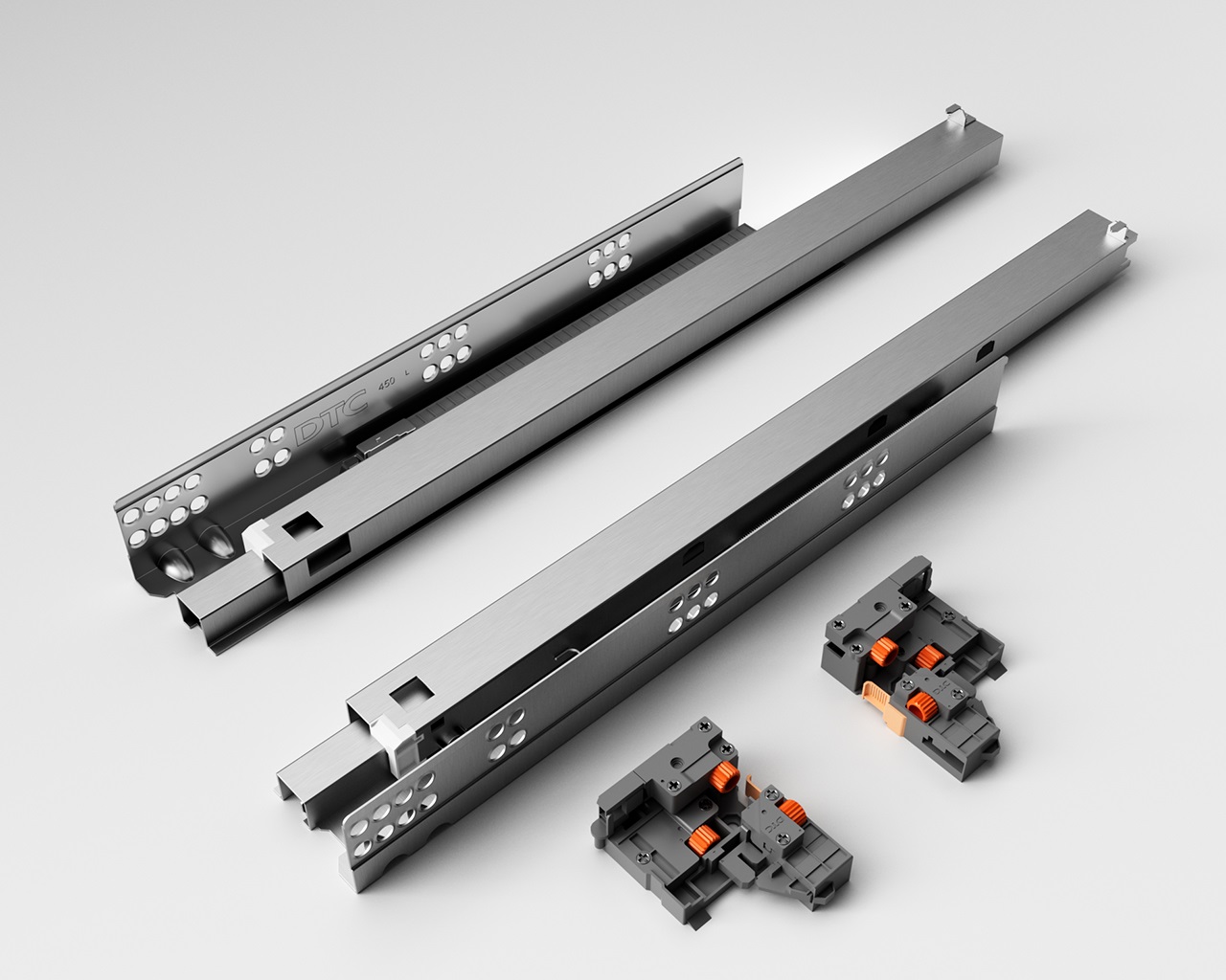 Комплект направляющих Soft-Close скрытого монтажа DTC D-Motion, L=500мм, полного выдвижения с доводчиком, для ЛДСП 16 мм, с 3D регулировкой (2 направляющие + 2 фиксатора). Рис. 1 Комплект направляющих Soft-Close скрытого монтажа DTC D-Motion, L=500мм, полного выдвижения с доводчиком, для ЛДСП 16 мм, с 3D регулировкой (2 направляющие + 2 фиксатора). Рис. 1