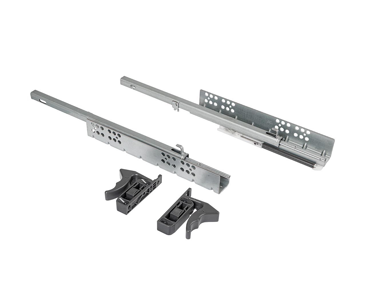 Комплект направляющих скрытого монтажа с фиксаторами Firmax Ecomotion L=400мм, частичного выдвижения с доводчиком, для ЛДСП 16мм. Рис. 2 Комплект направляющих скрытого монтажа с фиксаторами Firmax Ecomotion L=400мм, частичного выдвижения с доводчиком, для ЛДСП 16мм. Рис. 2