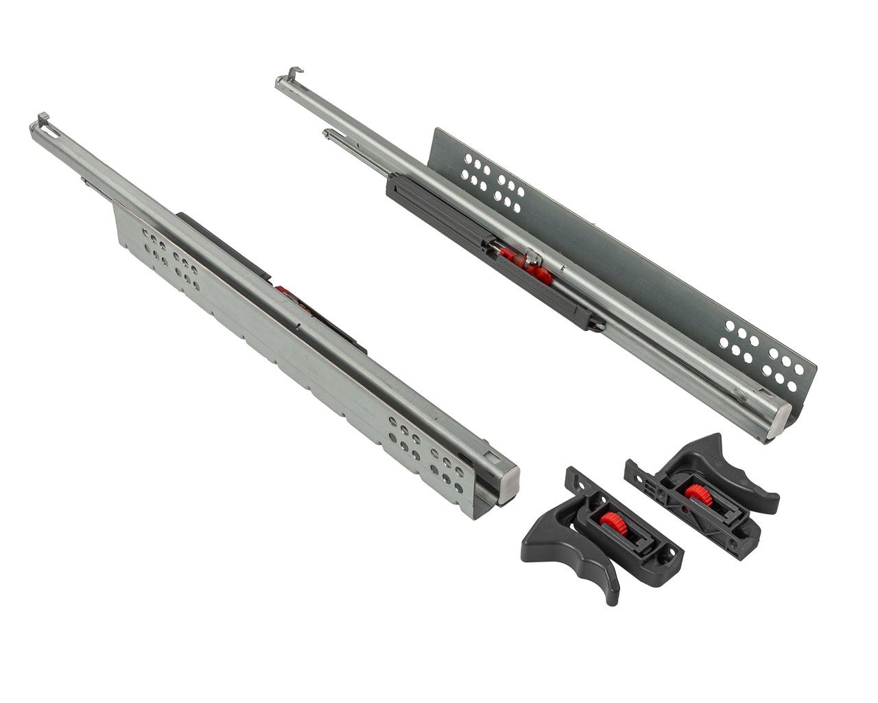 Комплект направляющих скрытого монтажа с фиксаторами Firmax L=550мм, полного выдвижения с доводчиком, для ЛДСП 16мм. Рис. 1