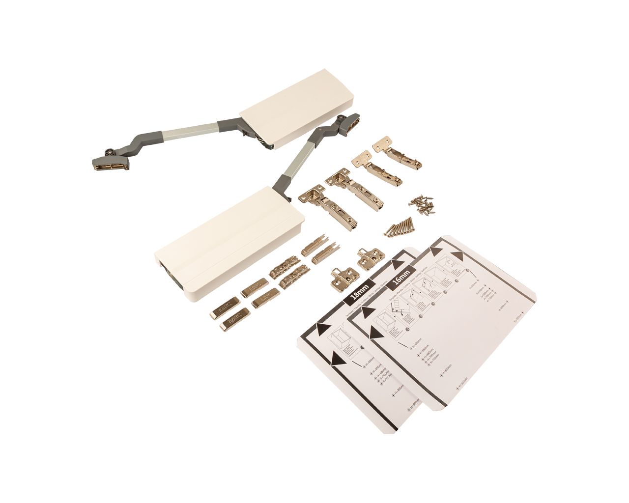 Комплект подъемного механизма TOP STAY ST для складных фасадов, индекс h=530-589 мм, нагрузка 4,5-8,9 кг, белый. Рис. 1