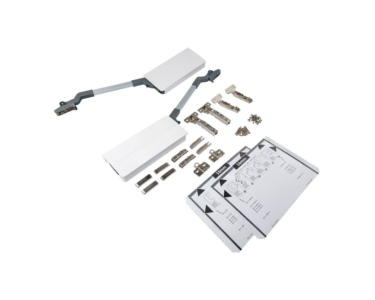 Комплект подъемного механизма TOP STAY ST для складных фасадов, индекс h=650-729 мм, нагрузка 11,5-19,8 кг, белый. Рис. 1