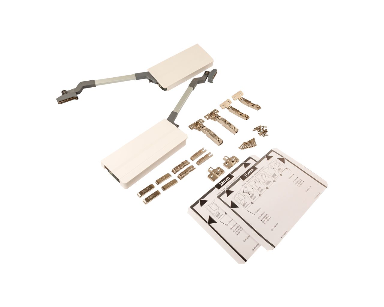 Комплект подъемного механизма TOP STAY ST для складных фасадов, индекс h=650-729 мм, нагрузка 3,7-7,2 кг, белый. Рис. 1 Комплект подъемного механизма TOP STAY ST для складных фасадов, индекс h=650-729 мм, нагрузка 3,7-7,2 кг, белый. Рис. 1