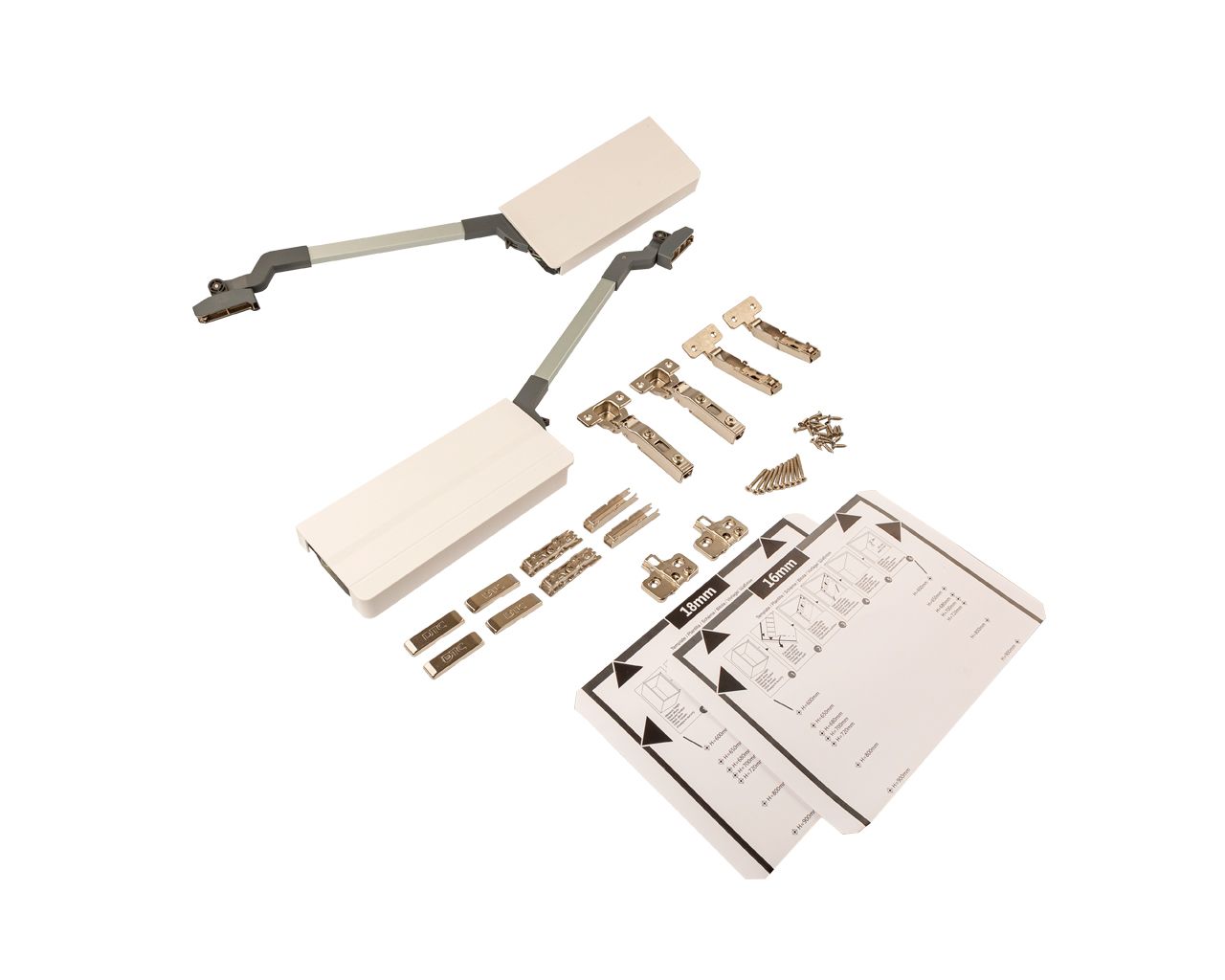 Комплект подъемного механизма TOP STAY ST для складных фасадов, индекс h=730-799 мм, нагрузка 6,3-10,6 кг, белый. Рис. 1 Комплект подъемного механизма TOP STAY ST для складных фасадов, индекс h=730-799 мм, нагрузка 6,3-10,6 кг, белый. Рис. 1