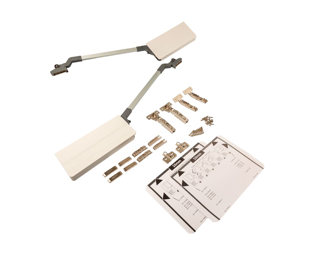 Комплект подъемного механизма TOP STAY ST для складных фасадов, индекс h=880-959 мм, нагрузка 5,2-8,8 кг, белый. Рис. 1 Комплект подъемного механизма TOP STAY ST для складных фасадов, индекс h=880-959 мм, нагрузка 5,2-8,8 кг, белый. Рис. 1