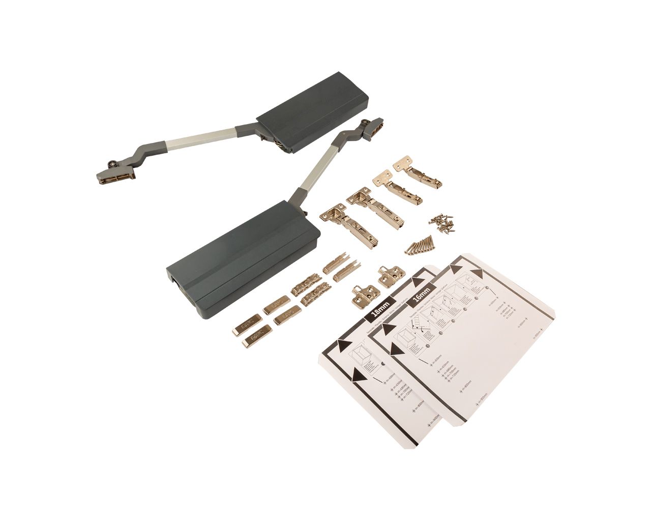 Комплект подъемного механизма TOP STAY ST для складных фасадов, индекс h=880-959 мм, нагрузка 5,2-8,8 кг, серый. Рис. 1 Комплект подъемного механизма TOP STAY ST для складных фасадов, индекс h=880-959 мм, нагрузка 5,2-8,8 кг, серый. Рис. 1