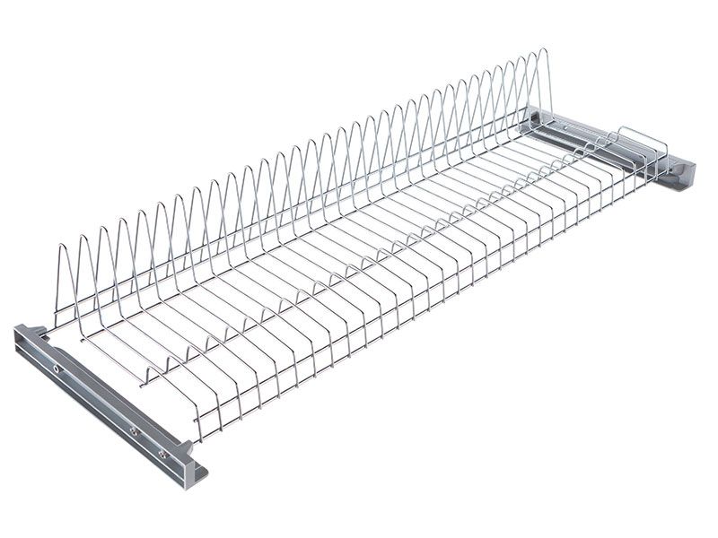 Комплект посудосушителя для тарелок/чашек в базу 450мм(для плиты 16мм), с алюмин. рамой и пласт. поддоном, регулировка по глубине. Рис. 1