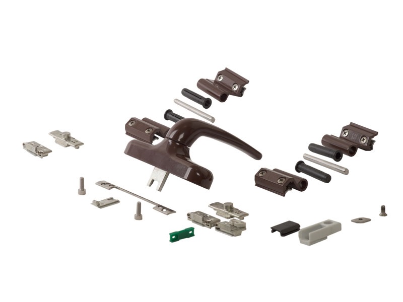 Комплект поворотный V.01 (ручка, петли, запоры, микровентиляция), коричневый RAL8017, 01184490K. Рис. 1