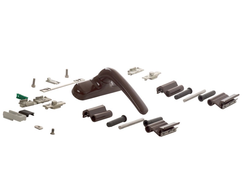 Комплект поворотный V.01 (ручка, петли, запоры, микровентиляция), коричневый RAL8017, 01184490K. Рис. 3 Комплект поворотный V.01 (ручка, петли, запоры, микровентиляция), коричневый RAL8017, 01184490K. Рис. 3