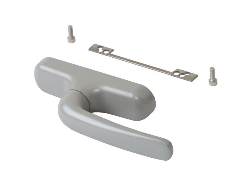 Комплект поворотный V.01 (ручка, петли, запоры, микровентиляция), серебро RAL9006, 01184970K. Рис. 1