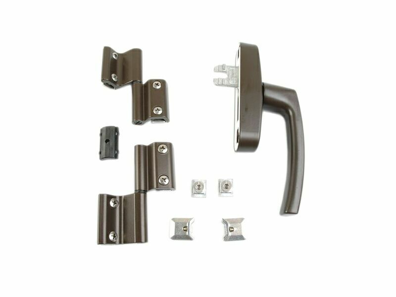 Комплект поворотного окна V.01 (петли+ручка+запоры), коричневый. Рис. 1 Комплект поворотного окна V.01 (петли+ручка+запоры), коричневый. Рис. 1