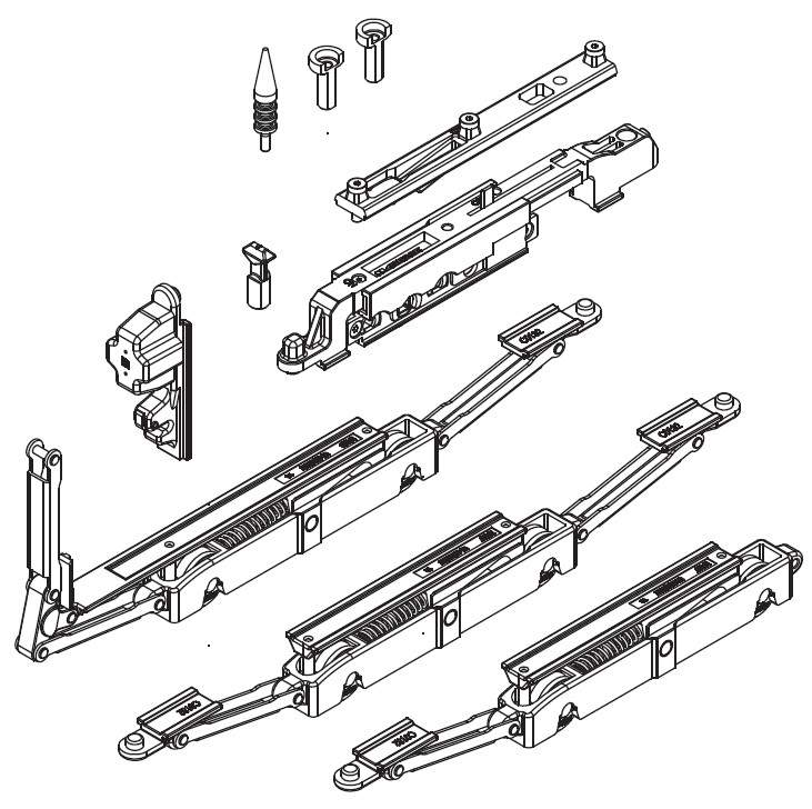 Комплект роликов L/S с угловым переключателем, редуктором 7 мм,  для створки шириной до 2 м, 200 кг, GOS-S, 03990000. Рис. 1