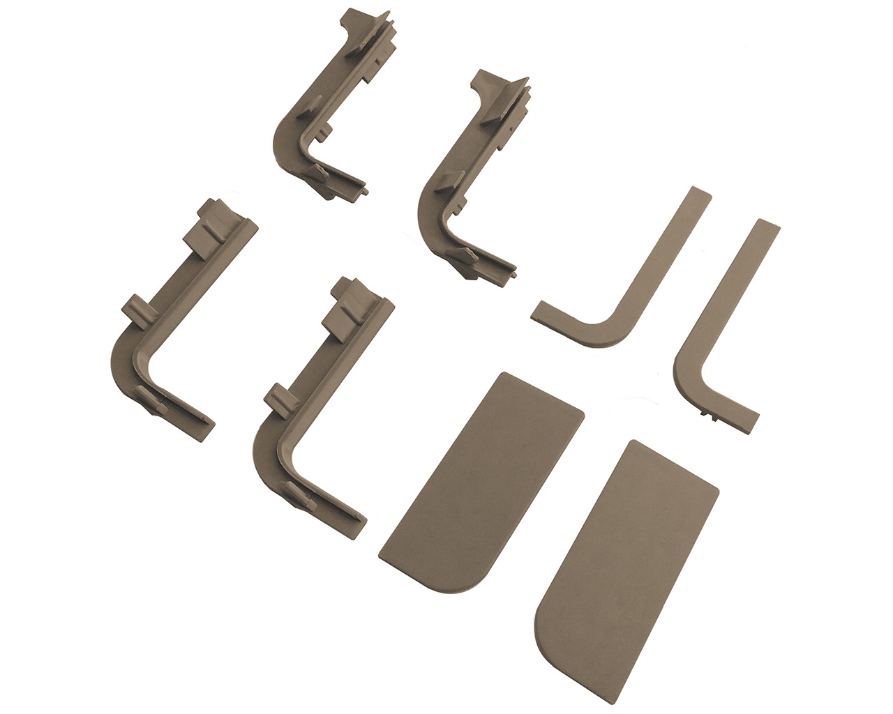 Комплект соединителей и торцевых заглушек Г-образного профиля FRM9200 Gola FIRMAX(8частей), пластик, шампань. Рис. 1 Комплект соединителей и торцевых заглушек Г-образного профиля FRM9200 Gola FIRMAX(8частей), пластик, шампань. Рис. 1