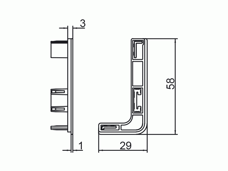 Комплект торцевых заглушек Г-образных верхнего профиля GOLA Alphalux(2 части:L+R), пластик серый. Рис. 2