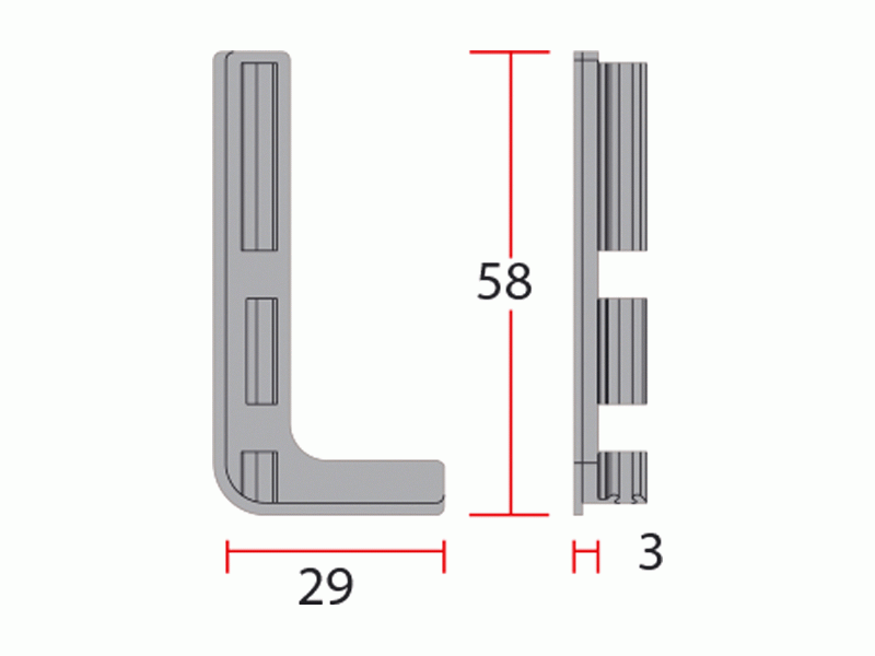 Комплект торцевых заглушек Г-образных верхнего профиля GOLA Alphalux(2 части:L+R), алюминий. Рис. 2 Комплект торцевых заглушек Г-образных верхнего профиля GOLA Alphalux(2 части:L+R), алюминий. Рис. 2