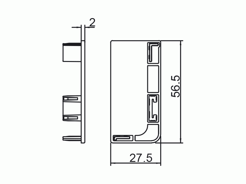 Комплект торцевых заглушек сплошных верхнего профиля GOLA Alphalux (2 части:L+R), пластик серый. Рис. 2