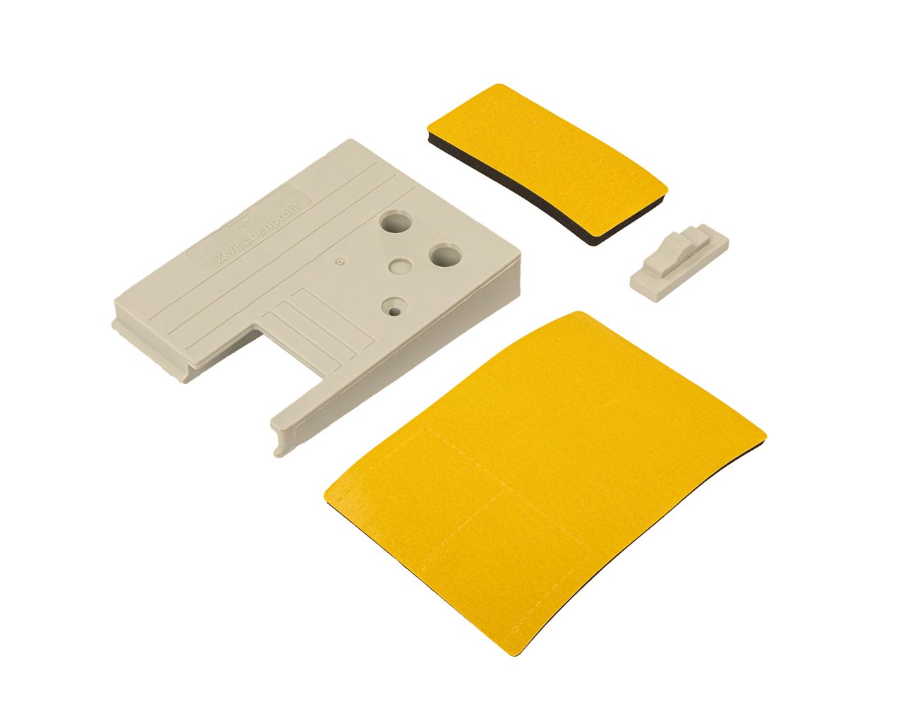 Комплект уплотнительных пластин для промежуточного профиля 115 мм с дренажем серебряный правый. Рис. 1