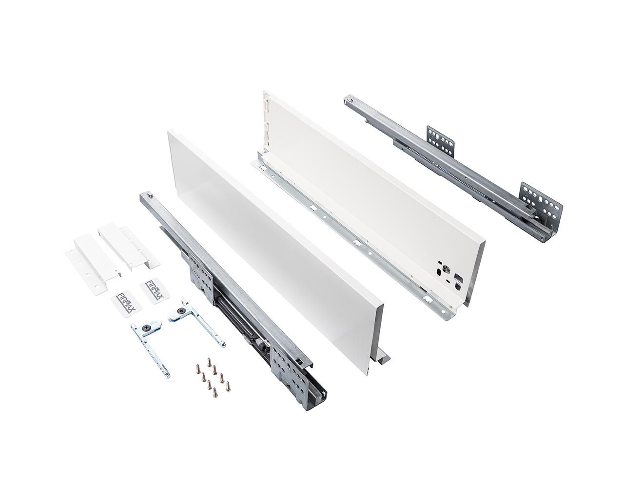 Комплект ящика Firmax Smartline, длина 400 мм, высота 135 мм, с доводчиком, белый. Рис. 1 Комплект ящика Firmax Smartline, длина 400 мм, высота 135 мм, с доводчиком, белый. Рис. 1