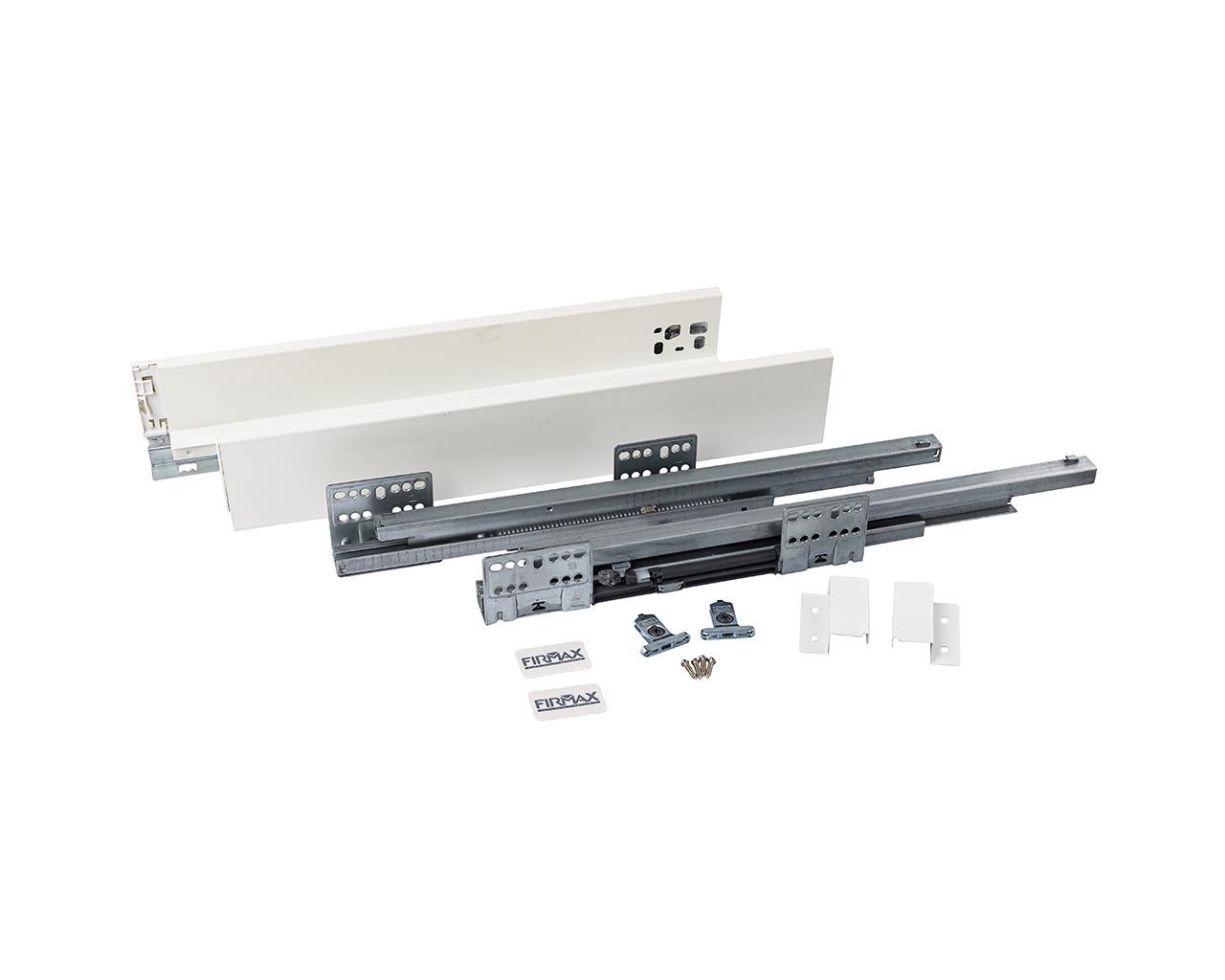 Комплект ящика Firmax Smartline, длина 400 мм, высота 84 мм, с доводчиком, белый. Рис. 3 Комплект ящика Firmax Smartline, длина 400 мм, высота 84 мм, с доводчиком, белый. Рис. 3