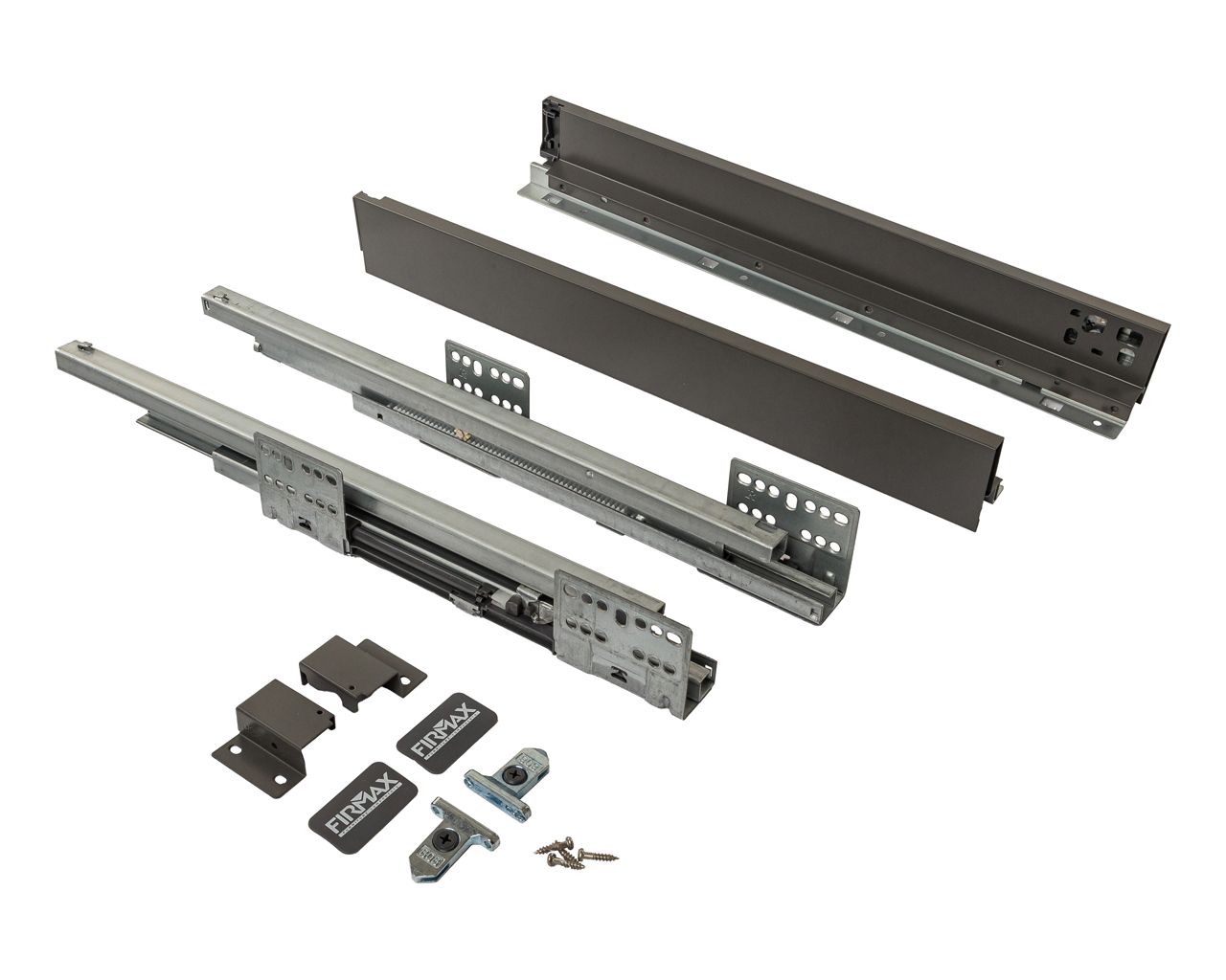 Комплект ящика Firmax Smartline, длина 500 мм, высота 64 мм, с доводчиком, антрацит. Рис. 1 Комплект ящика Firmax Smartline, длина 500 мм, высота 64 мм, с доводчиком, антрацит. Рис. 1