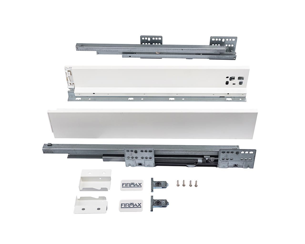 Комплект ящика Firmax Smartline, длина 550 мм, высота 84 мм, Push-to-Open, белый. Рис. 2 Комплект ящика Firmax Smartline, длина 550 мм, высота 84 мм, Push-to-Open, белый. Рис. 2