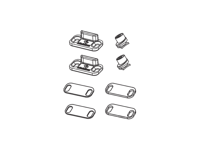 Комплект запорных элементов фасадного окна (2 цапфы, 2 ответные планки, 4 подкладки). Рис. 1