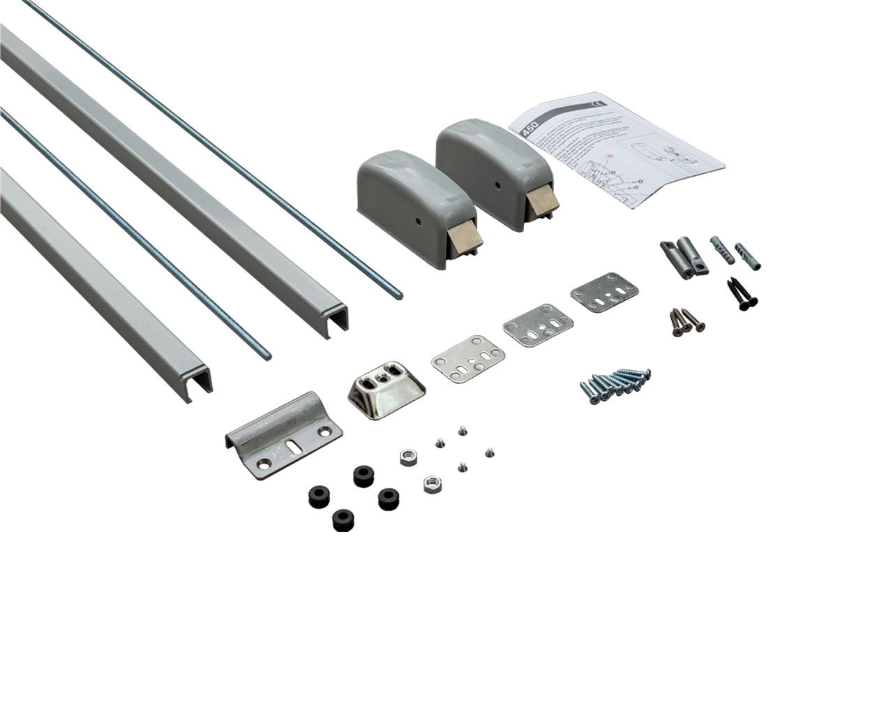 Комплект запоров вертикальных (2 шт.) с 2-мя тягами и ответными планками, 2 точки запирания, до 2640 мм, серебр. RAL9006, 450/TG6