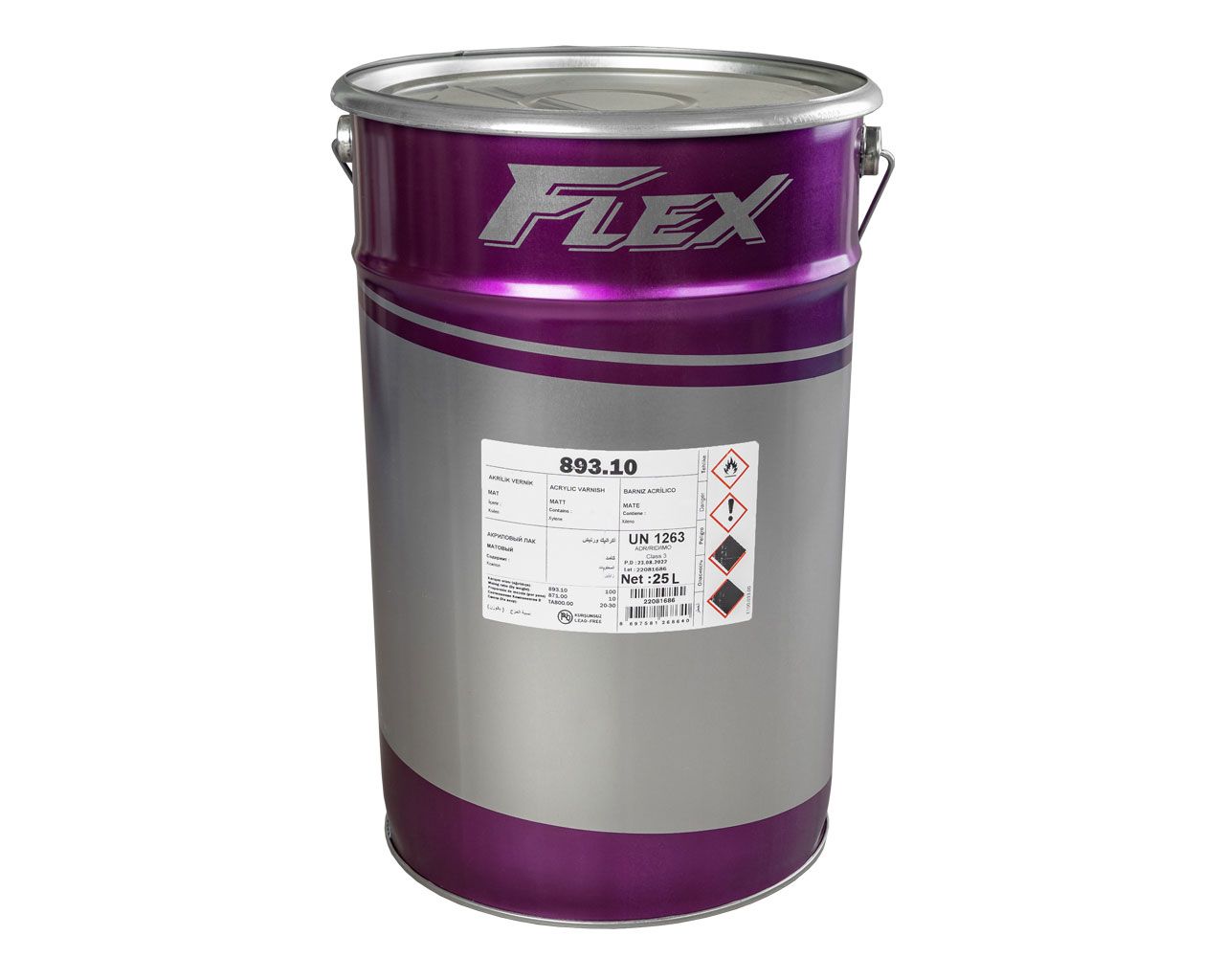 Лак акриловый FLEX 893.10 матовый, н.у.25л (+10% 871.00)