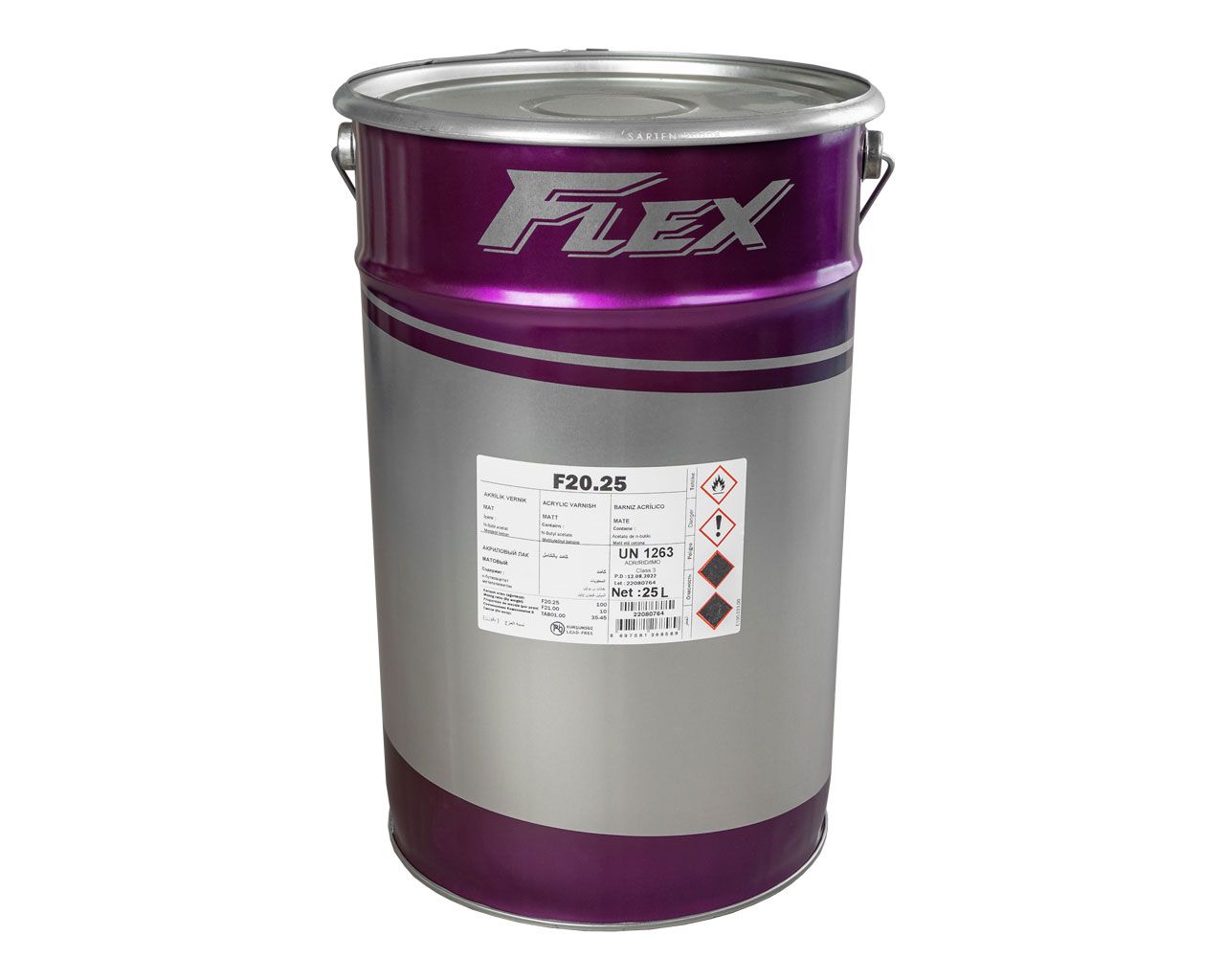 Лак акриловый FLEX F20.25 полуматовый, н.у.25л (+10% F21.00)