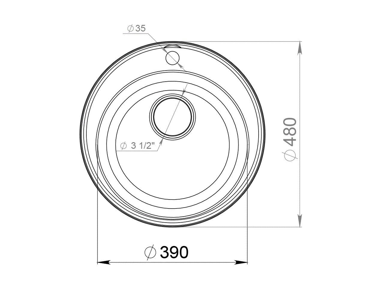 Мойка врезная GF-QUARZ (Z08) D=480 мм, цвет серый, кварц. Рис. 2
